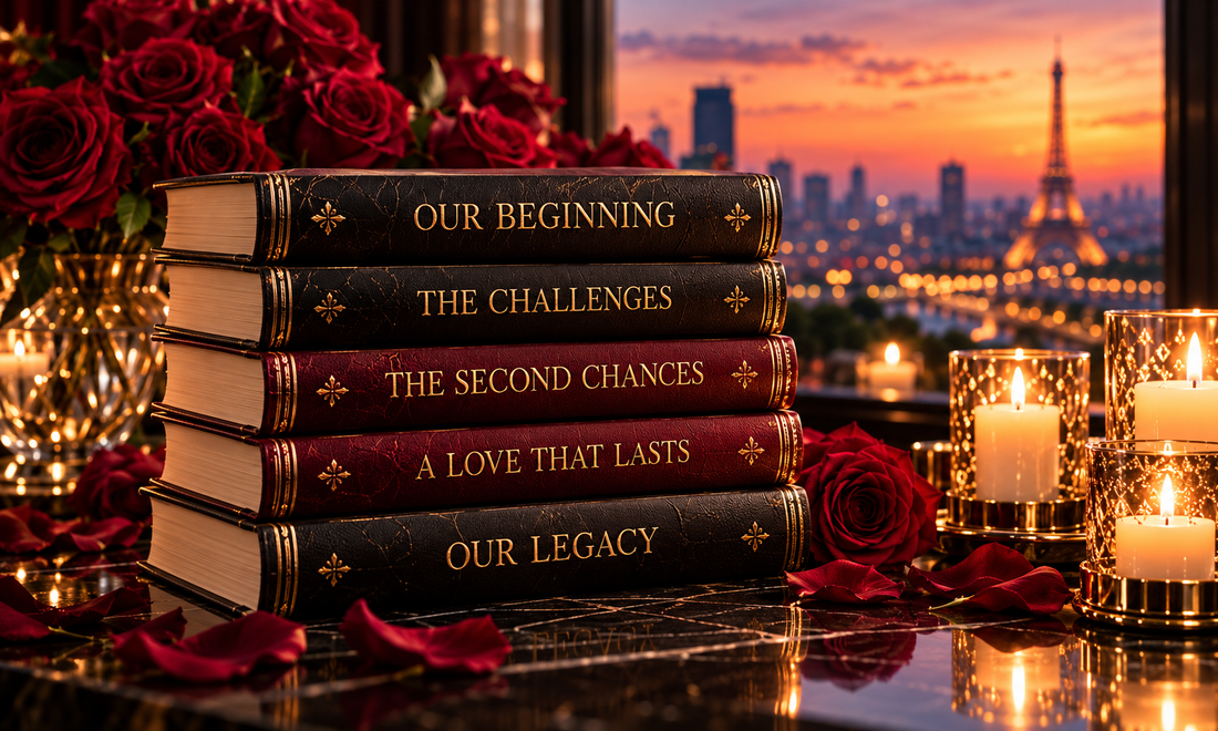 Romance books and roses in a candlelit room