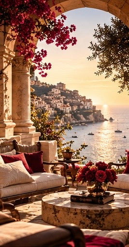 Sunset luxury coastal terrace